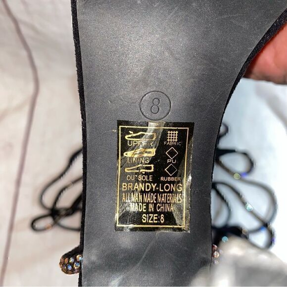 Azalea Wang - Brandy Long Black Diamond Lace Up Stiletto Heel Sandals-Size 8 - Picture 15 of 16